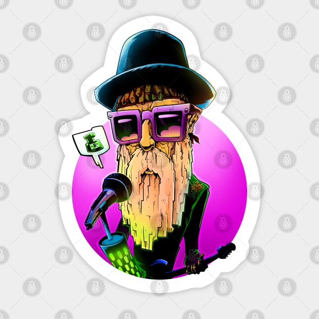 ZZ Top's Billy Gibbons Funny Cartoon Sticker by Ramon8art